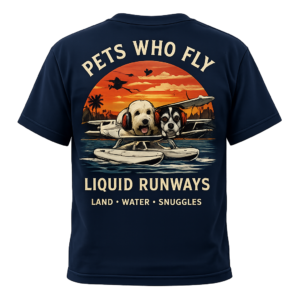 Pets Who Fly – Sunset Seaplane T-Shirt (Navy)